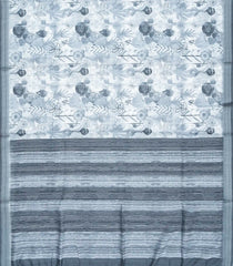 Off White Woven Synthetic Jute Saree With Printed Floral Motifs-BL4169