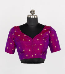 Magenta  Readymade Tussar Silk Blouse With Zari Buttas-RB5247