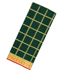 Bottle Green Woven Mysore Crepe 9 Yards Silk Saree With Pure Zari Checks & Contrast Border-MS3196