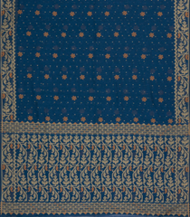 Blue Handloom Bengal Cotton Saree With Floral Motifs-BG1640