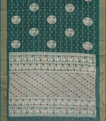 Dark Green Printed Synthetic Dola Silk Saree With Zari Stripes & Border Motifs-SY0339
