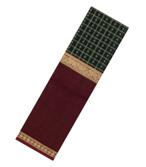Bottle Green Handloom Muppagam Kanchi Cotton Saree With Checks-KC1749