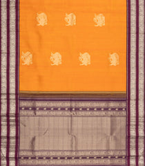 Orange Handloom Korvai Kanchipuram Silk Saree With Yazhi Buttas-KA15855