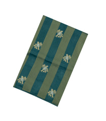 Teal & Green Woven Blended Viscose Saree With Stripes & Bird Buttas-BL4989