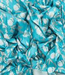 Turquoise Handloom Banarasi Silk Saree With Floral Motifs-BE1448