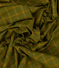 Olive Green Woven Kadapa Cotton Saree With Checks & Buttas-KN0655