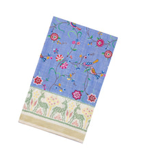 Steel Blue Handloom Patola Silk Saree With Hand Embroidered Motifs-EN2123