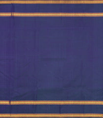 Navy Blue Handloom Kanchipuram Silk Saree With Checks & Button Motifs-KA13741