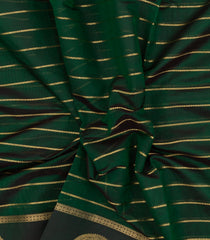Dark Green Handloom Silk Cotton Saree With Zari Stripes-SC4556