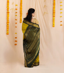Mustard Handloom Korvai Silk Cotton Saree With Contrast Border-SC3887