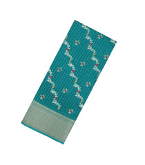 Sea Green Printed Synthetic Dola Silk Saree With Motifs & Zari Stripes-SY0436