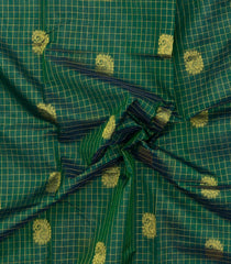 Green Handloom Silk Cotton Saree With Checks & Buttas-SC4738