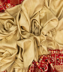 Beige Woven Art Dola Silk Saree With Printed Ikat Motifs-BL3694