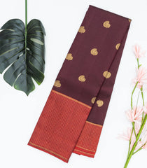 Dark Brown Handloom Kanchipuram Silk Saree With Mango Buttas