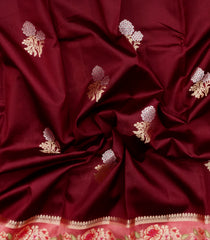 Maroon Woven Banarasi Poona Silk Saree With Buttas & Contrast Meena Border-BP1040