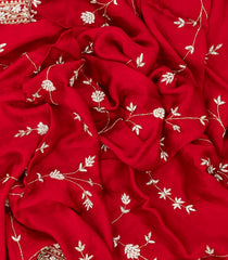Crimson Woven Pure Crepe Silk Saree With Embroidered Floral Motifs-PS0583