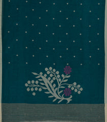 Teal Woven Bengal Cotton Saree With Diamond Motifs-BG1805