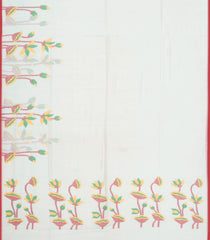 White Handloom Tussar Silk Saree With Meena Floral Motifs-TU2915