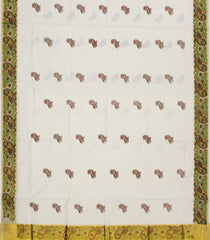 Off White Woven Kerala Cotton Saree With Printed Peacock Motifs-KEC1066
