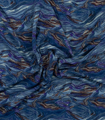 Navy Blue Printed Crepe Silk Saree With Abstract Motifs-PS0926