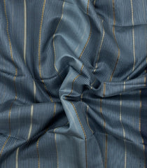 Navy Blue Woven Kora Soft Silk Saree With Stripes & Temple Border-SO4747