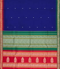 Blue Handloom Korvai Kanchipuram Silk Saree With Ganga Jamuna Thread Border-KA15121