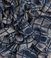 Steel Blue Handloom Chanderi Cotton Saree With Printed Check Motifs-CC1221