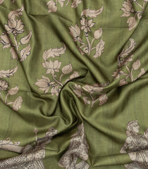 Cardamom Green Printed Synthetic Tussar Silk Saree With Contrast Border-SY0097