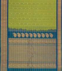 Light Green Handloom Gadwal Silk Cotton Saree With Zari Checks & Buttas -GA0287