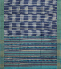 Navy Blue Printed Tussar Silk Saree With Stripes-TU3713