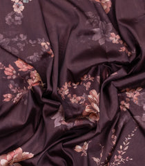 Dark Brown Printed Synthetic Tussar With Contrast Zari Border-SY0291