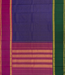 Blue Handloom Kanchipuram Silk Saree With Checks & Ganga Jamuna Border-KA14022