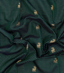 Bottle Green Handloom Silk Cotton Saree With Checks & Buttas-SC4233