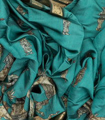 Aquamarine Woven Synthetic Viscose Saree With Printed Kalamkari Motifs-BL4642