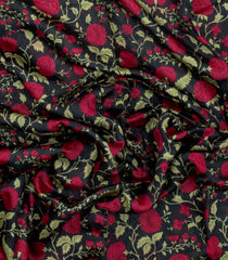 Black Printed Tussar Silk Saree With Floral Motifs-TU3603