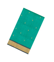 Sea Green Handloom Silk Cotton Saree With Buttas & Contrast Border-SC4499
