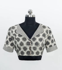 Off White Floral Printed Collared Cotton Blouse-RB5227