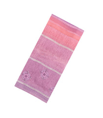 Peach Handloom Linen Saree With Embroidered Floral Motifs-LI0772