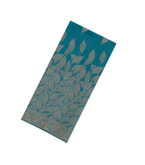 Cyan Woven Art Linen Saree With Leafy Motifs-BL5643