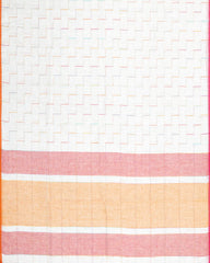 White Woven Linen Saree With Chevron Stripes-LI0712