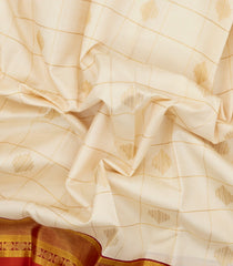 Off White Handloom Korvai Kanchipuram Silk Saree With Checks & Buttas-KA14872