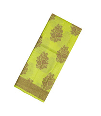 Lime Green Woven Tussar Silk Saree With Floral Butta Motifs-TU2937
