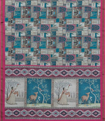 Pink Printed Art Linen Saree With Zari Border-BL6030