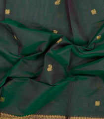Bottle Green Handloom Silk Cotton Saree With Zari Buttas-SC4830