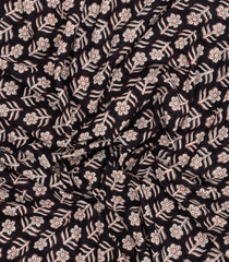 Black Printed Jaipur Cotton Saree With Floral Motifs-JC1879