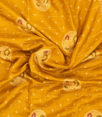 Mustard Printed Synthetic Dola Silk Saree With Zari Stripes & Border Motifs-SY0338