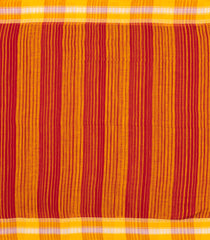 Mustard & Red Handwoven Bengal Cotton Saree With Stripes-BG1474