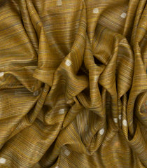 Mustard Woven Linen Saree With Multi Stripes & Buttas