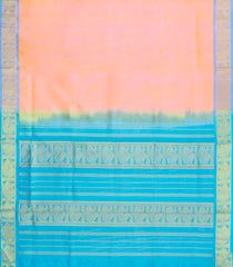 Light Peach Handloom Silk Cotton Saree With Contrast Zari Border-SC4656