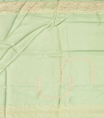 Mint Green Handloom Silk Saree With Floral Motifs & Hand Embroidered Border-EN1726